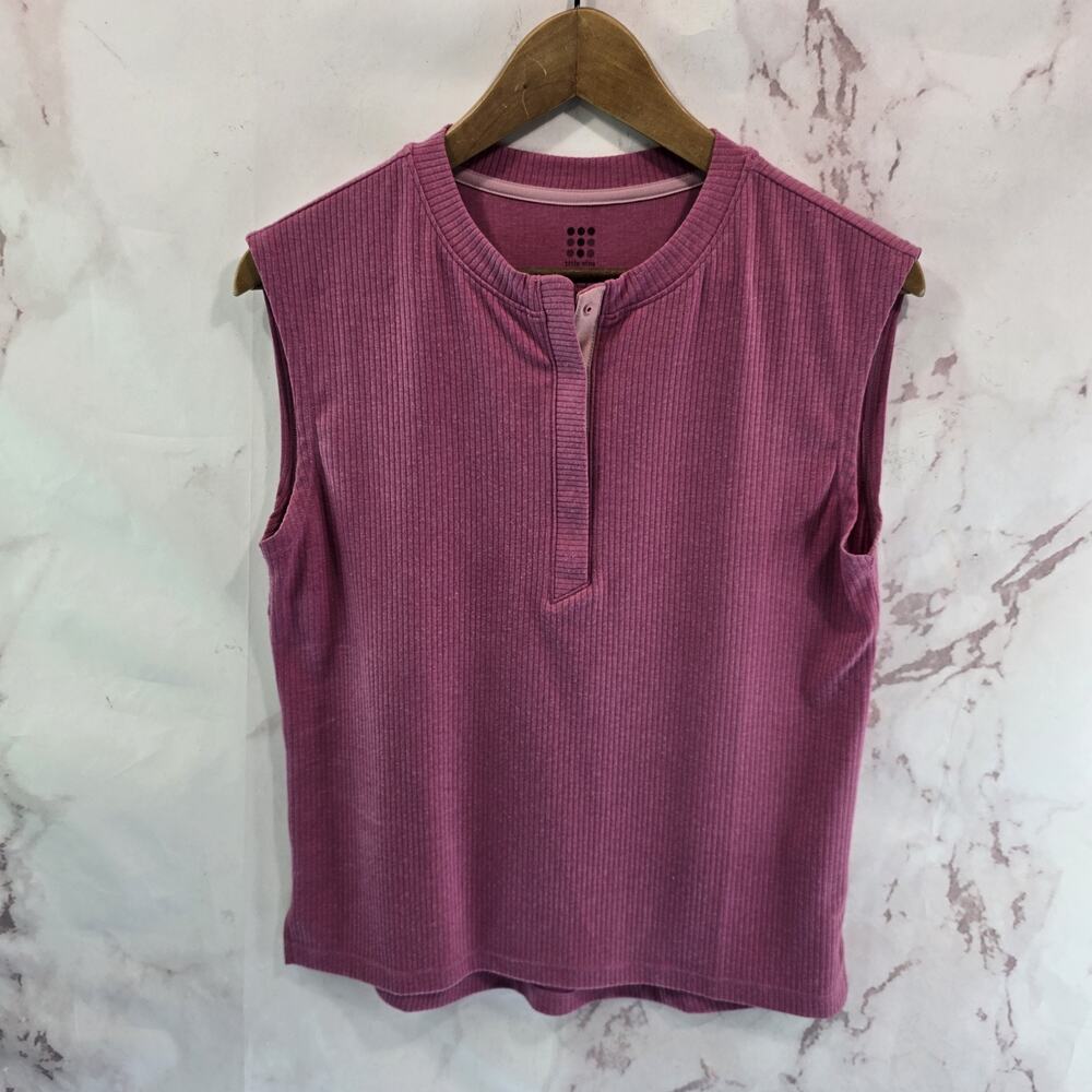 Title Nine Tank Top Womens XS Pink Snap Henley Shirt Ribbed Ossa Boxy Shirt